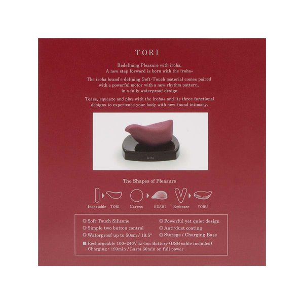 iroha+ RINGOTORI 蘋果鳥 – 產品包裝背面,詳細規格與功能說明,包含充電方式與防水設計