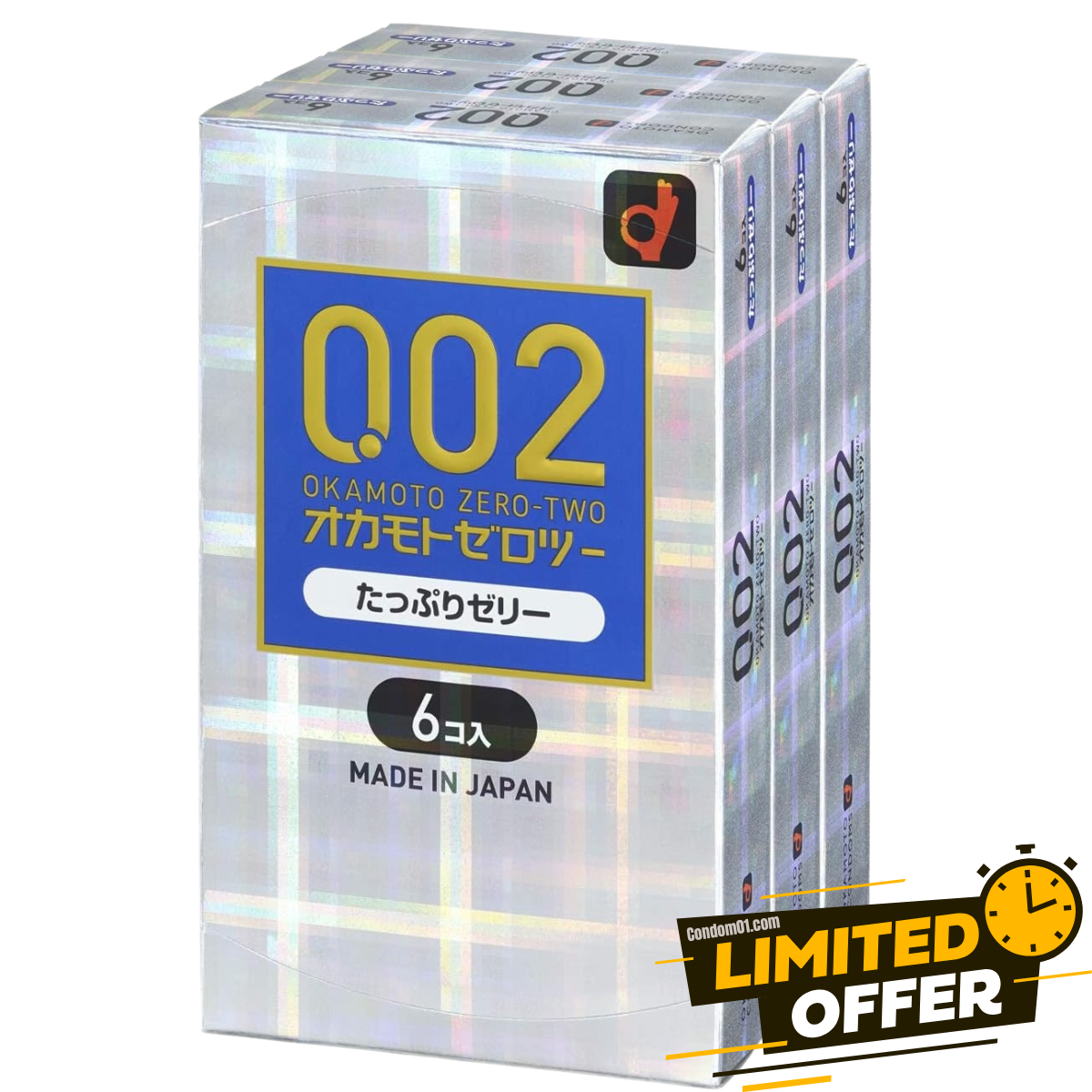 岡本 Okamoto 0.02 潤滑加量安全套 Condom,0.02mm 超薄水性聚氨酯,提供加倍潤滑,6 片裝,日本製造