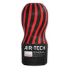 TENGA AIR-TECH STRONG 飛機杯前視圖,黑色與紅色條紋設計,重複使用型吸啜設計。