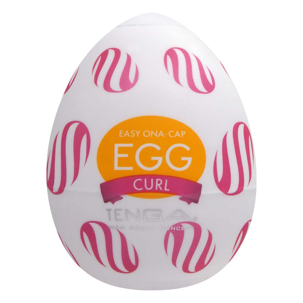 TENGA EGG CURL 飛機蛋 正面包裝展示,印有產品名稱與特色設計圖案。