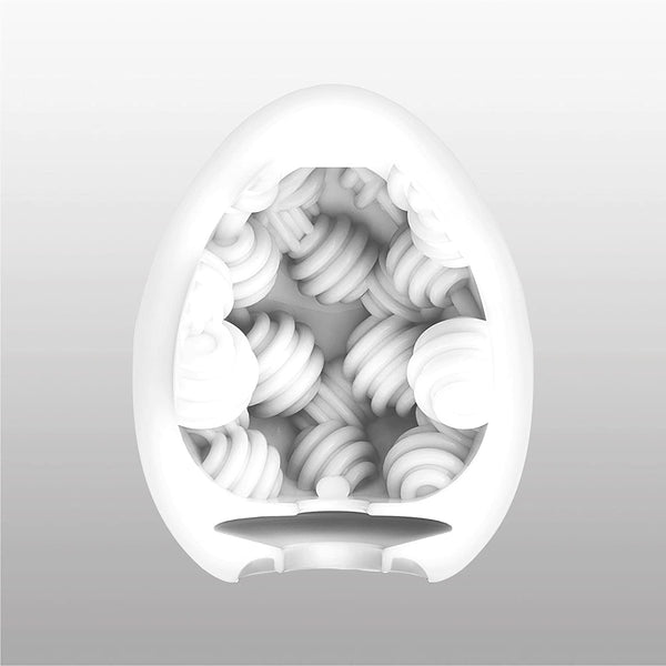TENGA EGG SPHERE 內部結構圖,顯示獨特的螺旋球形紋理設計,提供多重刺激感受。