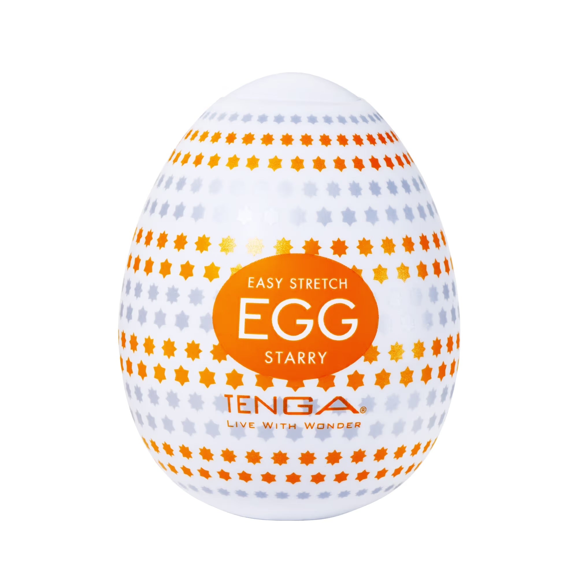 TENGA EGG STARRY 飛機蛋 新版正面圖,展示星形橙色圖案設計與系列標誌