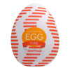 TENGA EGG TUBE 飛機蛋 正面展示,橙色條紋設計,顯示產品標籤和品牌標誌。