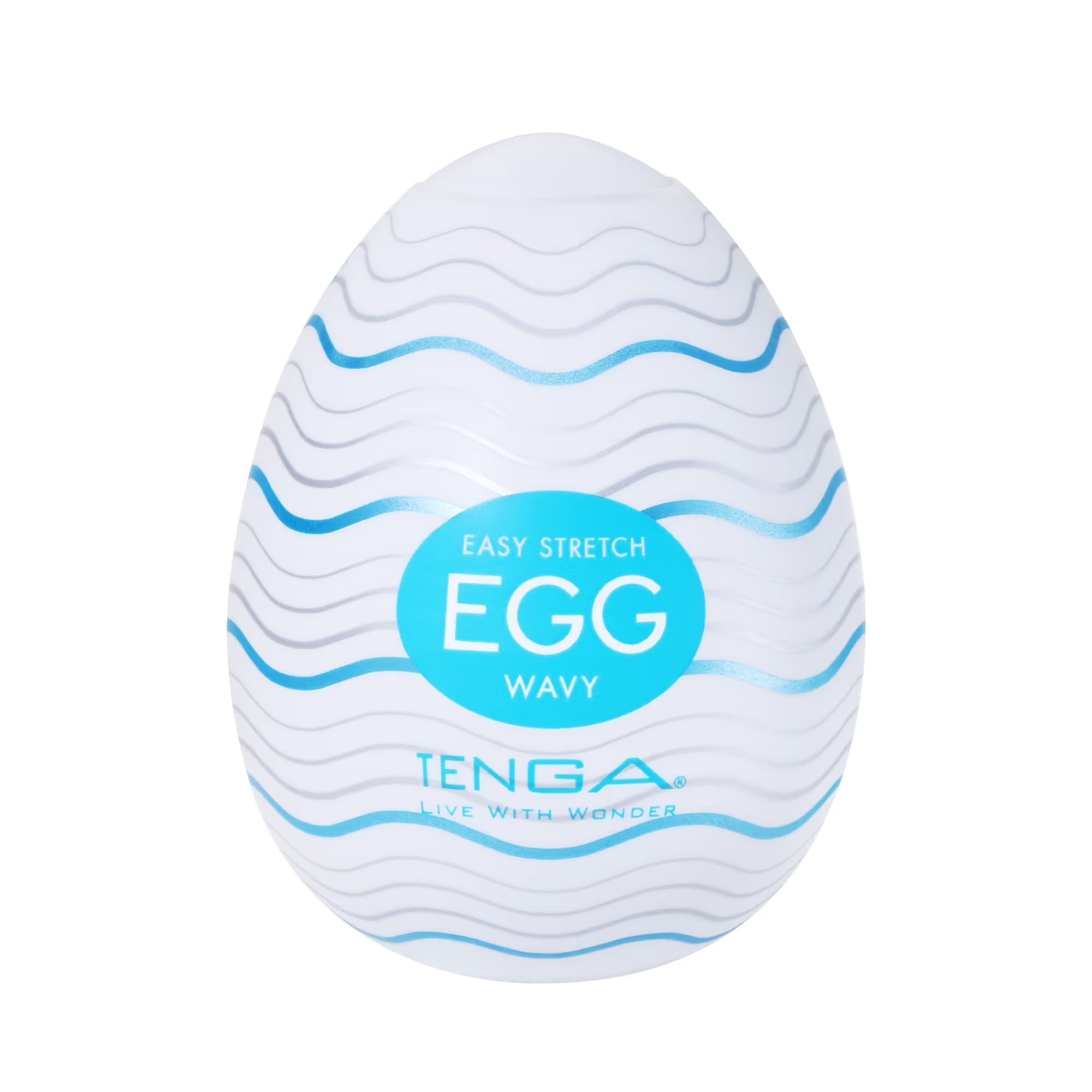 TENGA EGG WAVY 飛機蛋 2025 新版包裝正面照,展示藍色波浪設計與全新系列標誌