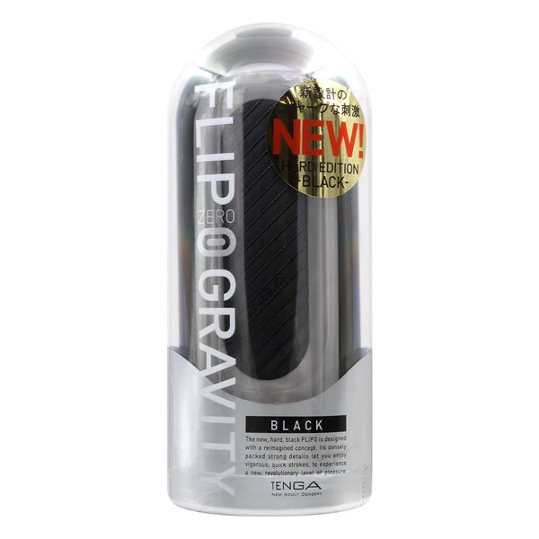 TENGA FLIP 0 (ZERO) GRAVITY BLACK 飛機杯的正面包裝,展示最新高彈力膠體和銳利邊緣設計。
