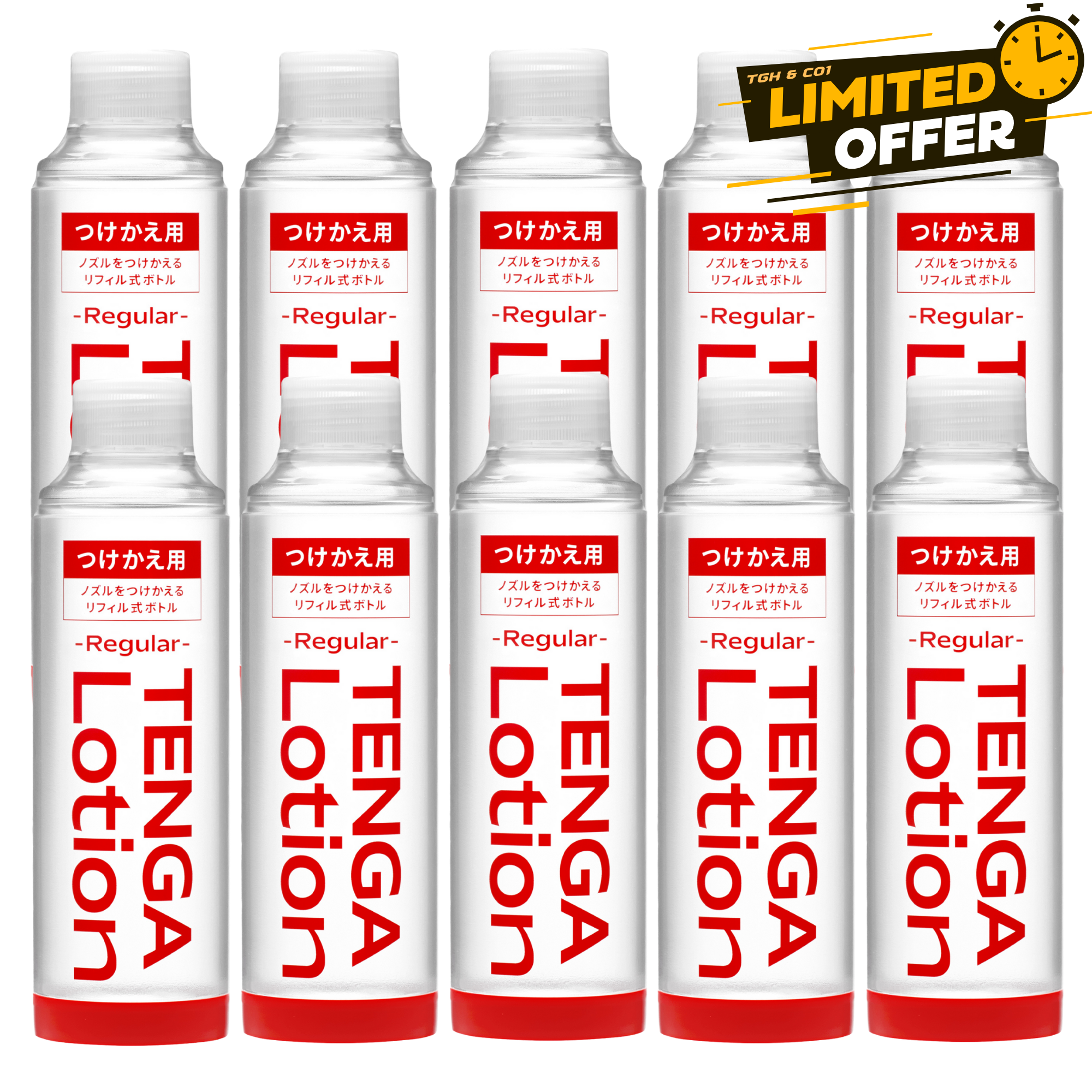 TENGA Lotion Regular Refill 十支優惠裝,專為長期使用設計,經濟實惠,環保省塑膠,重複使用原有TENGA樽嘴和樽蓋,長效潤滑體驗。
