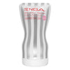 TENGA SQUEEZE TUBE CUP SOFT 飛機杯 正面特寫,銀白條紋設計與 SOFT 標誌清晰可見