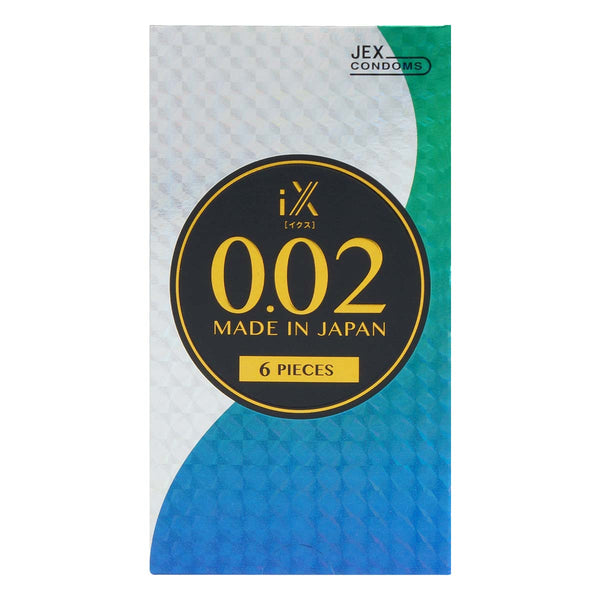 JEX iX 0.02 超薄 PU 安全套 6 片裝,正面包裝設計,強調日本製造與高品質 Condom 聚氨酯材質。