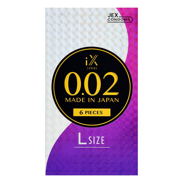 JEX iX 0.02 大碼 超薄 PU 安全套 6 片裝,正面包裝設計,強調日本製造與高品質 Condom 聚氨酯材質。