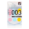 岡本 0.03 色系 安全套 condom 正面包裝,超薄 0.03mm,獨特三色設計,為親密時刻帶來個性選擇。