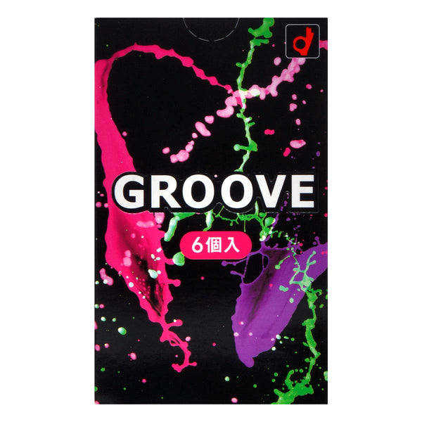 岡本 GROOVE condom 正面包裝,6 片裝,日本製安全套,雙層潤滑技術,提供更高舒適度與親密感。