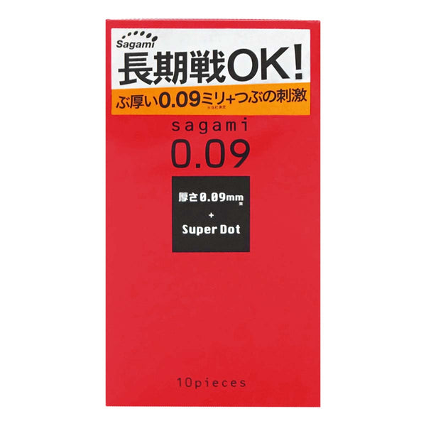 相模 Sagami 0.09 凸點 Super Dot 安全套包裝正面,日系紅色設計,Condom 強調長時間持久體驗