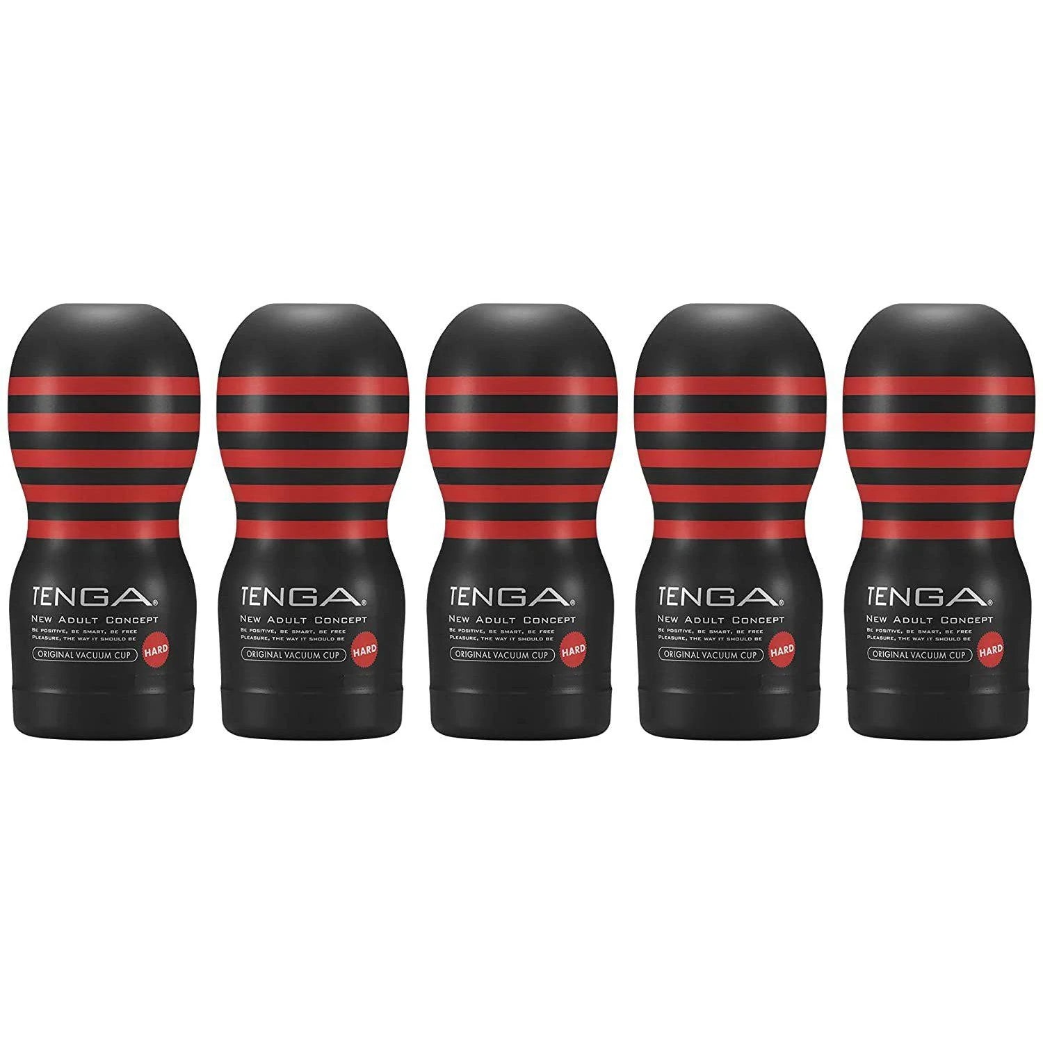 TENGA ORIGINAL VACUUM CUP HARD 5個裝超值組合,黑色與紅色條紋設計,內建強力真空吸啜與緊實結構,提供深層刺激與便捷使用體驗。