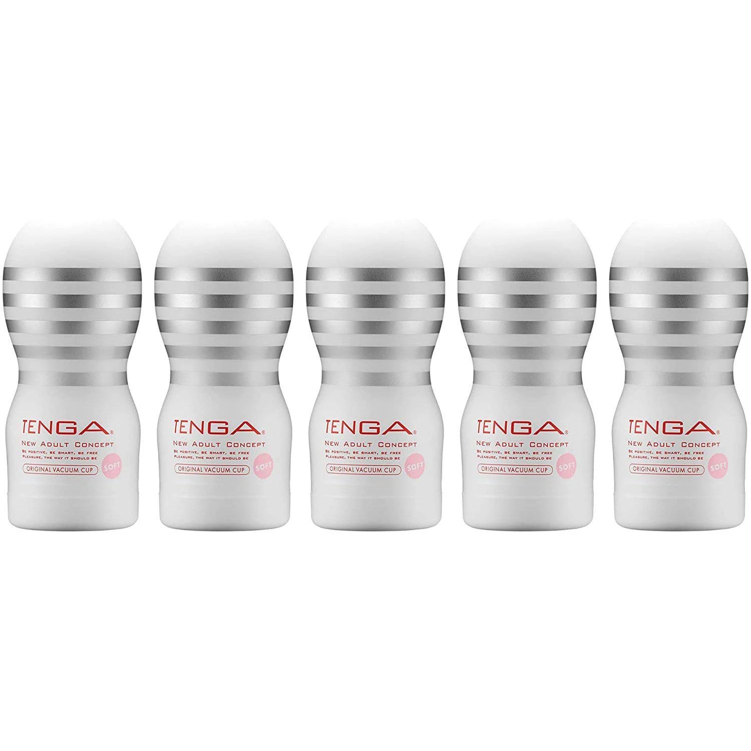 TENGA ORIGINAL VACUUM CUP SOFT 五個超值裝的外觀展示圖,呈現整套產品外型與設計。