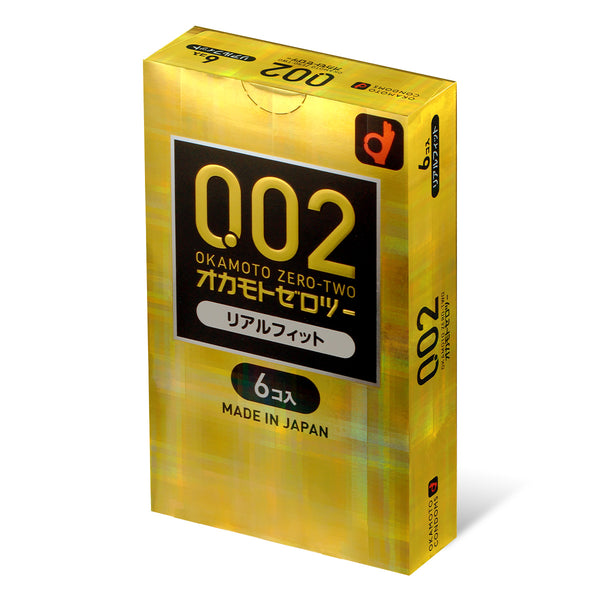 岡本 Okamoto 0.02 真．貼身 Real Fit 安全套 6片裝 主視圖，超貼合設計，提供更真實的親密體驗，極致 0.02mm 均一薄度，日本製造 condom。