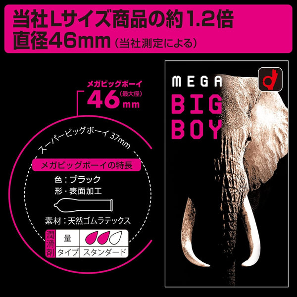 Okamoto Mega Big Boy 46mm condom 潤滑特性展示，採用標準潤滑劑，提供順滑體驗與額外舒適感。