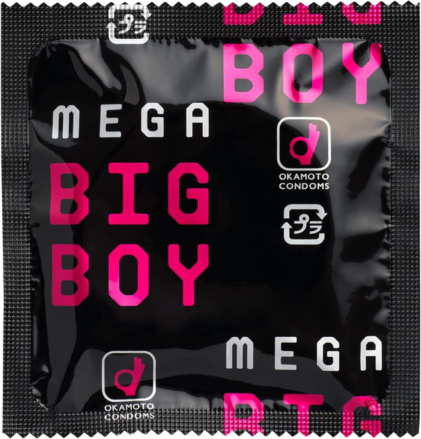 Okamoto Mega Big Boy 46mm condom 單片包裝，安全套獨立密封設計，確保安全、衛生，方便攜帶與使用。