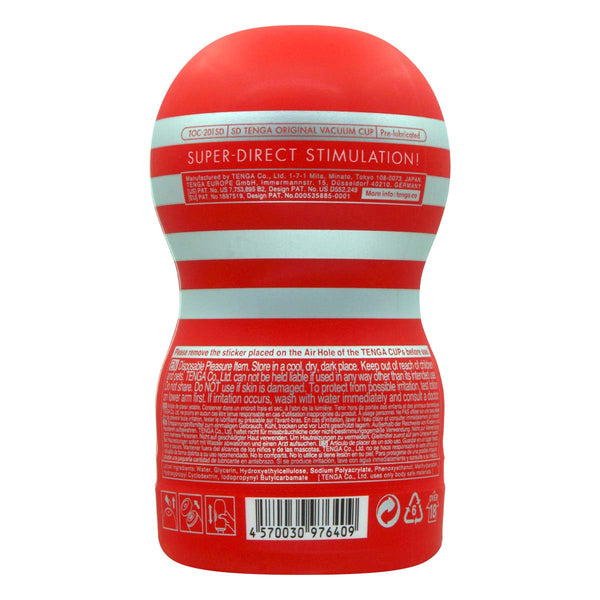 SD TENGA ORIGINAL VACUUM CUP 背面圖片，詳細標示產品信息與使用指南