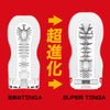 SUPER TENGA 與傳統 TENGA 的內部結構對比圖，展示 SUPER TENGA 升級後更複雜、更立體的刺激結構設計，突顯系列全面進化
