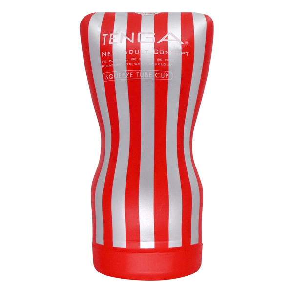 TENGA SQUEEZE TUBE CUP 飛機杯 正面展示圖，紅白條紋經典設計