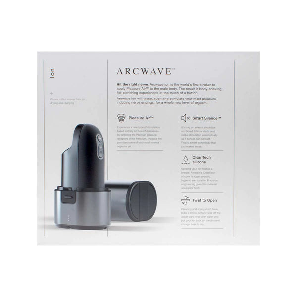 Arcwave Ion 飛機杯產品背面說明，列出技術與材質特色