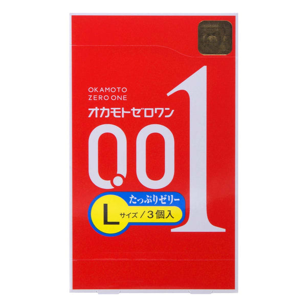 岡本 Okamoto 0.01 大碼 L Size 潤滑加量安全套 Condom 3片裝 - 正面包裝