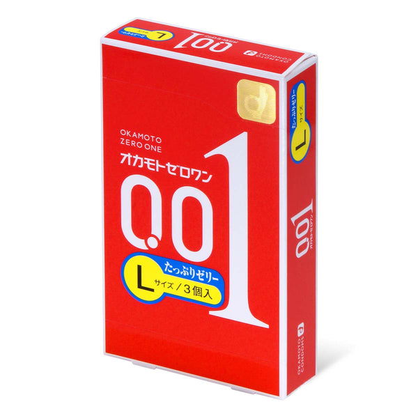 岡本 Okamoto 0.01 大碼 L Size 潤滑加量安全套 Condom 3片裝 - 主要產品圖