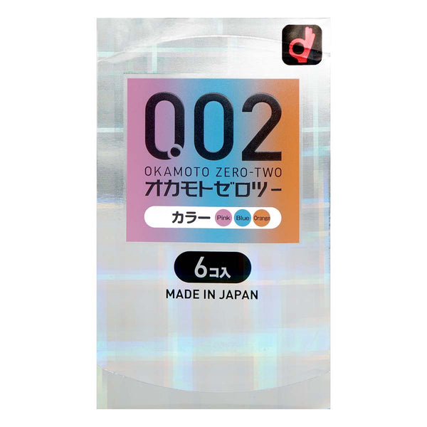 岡本 Okamoto 0.02 三色系 安全套 condom 日本版 6片裝 正面包裝，超薄水性聚氨酯製。