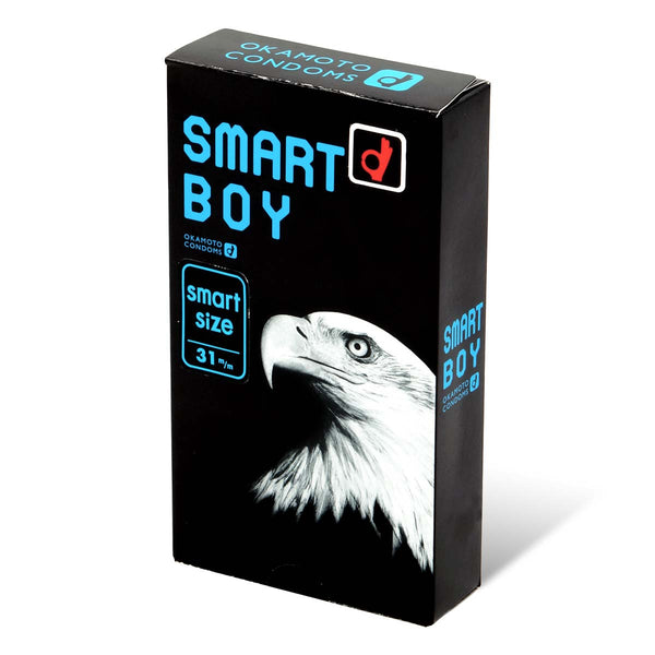 Okamoto Smart Boy 安全套 31mm condom 主要產品圖，採用鷹頭設計象徵強韌貼合感，提供卓越保護與舒適感。