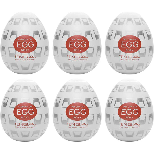 TENGA EGG Boxy 飛機蛋六入套裝，內部方格立體設計提供多重刺激感，適合便捷使用與享受多層次快感。